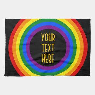 RAINBOW FLAG BUTTON + your sign or text Tea Towel