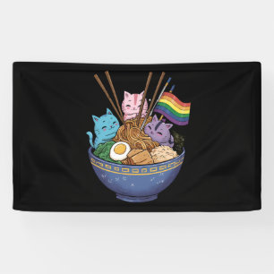 Rainbow Flag Cats Ramen Anime Gay Pride Month LGBT Banner