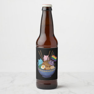 Rainbow Flag Cats Ramen Anime Gay Pride Month LGBT Beer Bottle Label