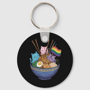 Rainbow Flag Cats Ramen Anime Gay Pride Month LGBT Key Ring