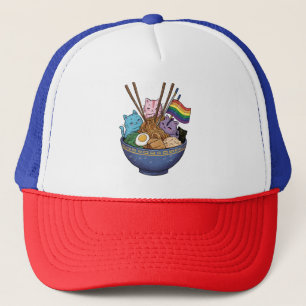 Rainbow Flag Cats Ramen Anime Gay Pride Month LGBT Trucker Hat