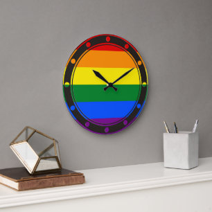 RAINBOW FLAG COLORS STRIPES + your ideas Large Clock