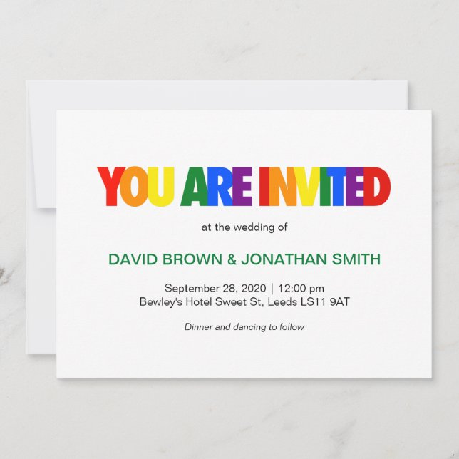 Rainbow Flag Colours Gay Wedding Invitations (Front)