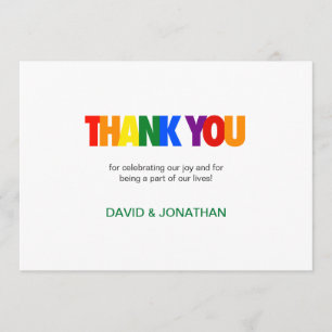 Rainbow Flag Colours Gay Wedding Thank You Invitation