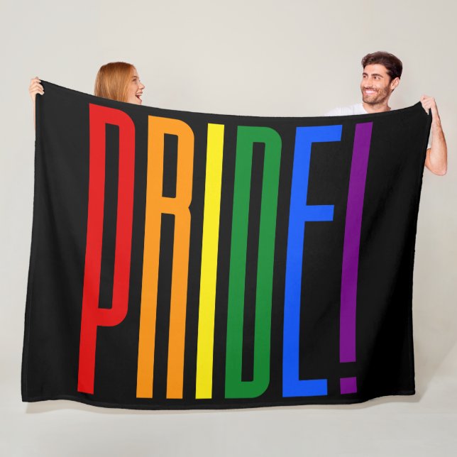 Rainbow Flag Colours Typography LGBT Gay Pride Fleece Blanket (In Situ)