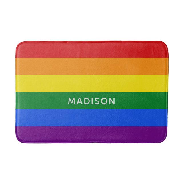 Rainbow Flag custom name bath mats (Front)