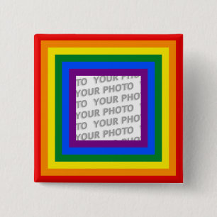 RAINBOW FLAG FRAME + your sign or image 15 Cm Square Badge
