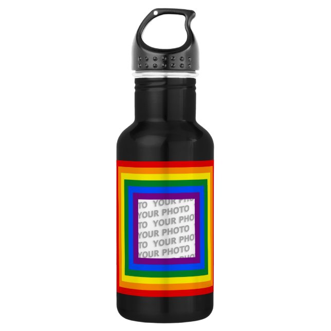 RAINBOW FLAG FRAME + your sign or image 532 Ml Water Bottle (Front)