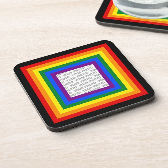 RAINBOW FLAG FRAME + your sign or image Coaster (Left Side)