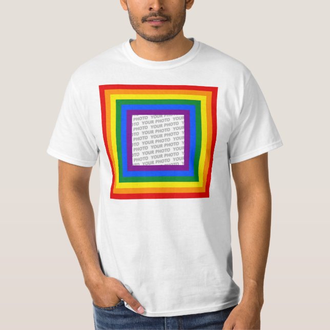 RAINBOW FLAG FRAME + your sign or image T-Shirt (Front)