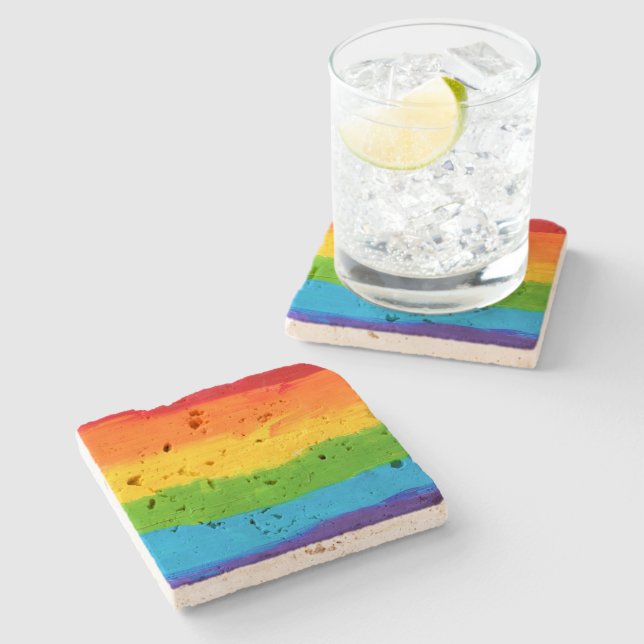 Rainbow Flag Gay Lesbian LGBT Stone Coaster (Side)