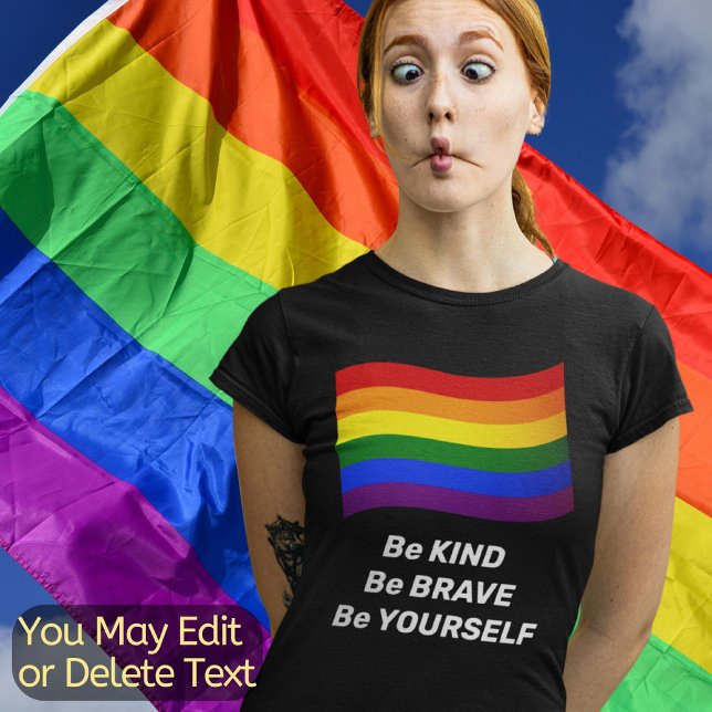 Rainbow Flag Gay Pride Flag Custom Text LGBT Queer T-Shirt (Creator Uploaded)