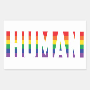 Rainbow flag gay pride human cut-out text rectangular sticker