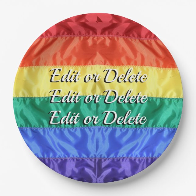 Rainbow Flag Gay Pride LGBT LGBTQ+ custom text Paper Plate (Front)