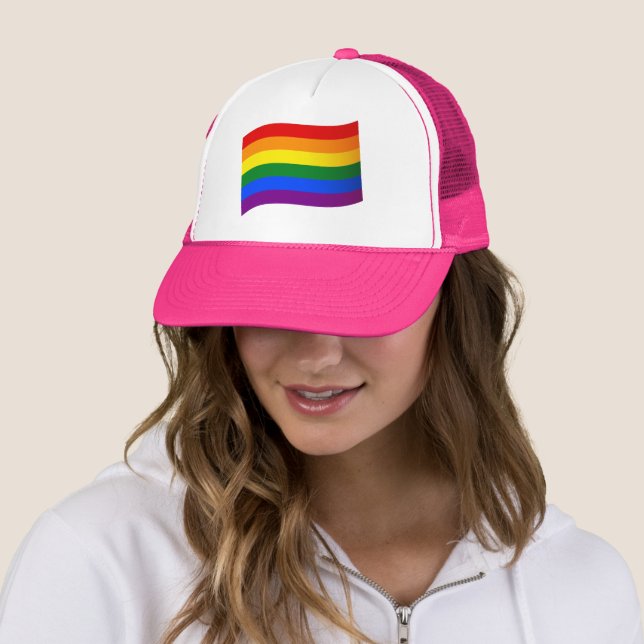 Rainbow Flag Gay Pride LGBT LGBTQ love is love Trucker Hat (In Situ)