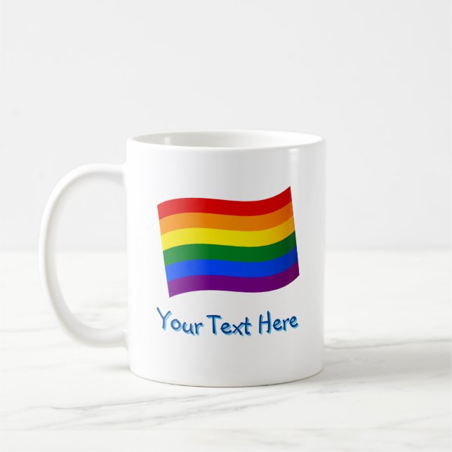 Rainbow Flag Gay Pride LGBTQ Pride custom text  Coffee Mug (Left)