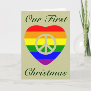 Rainbow flag heart Gay Marriage First Christmas Holiday Card