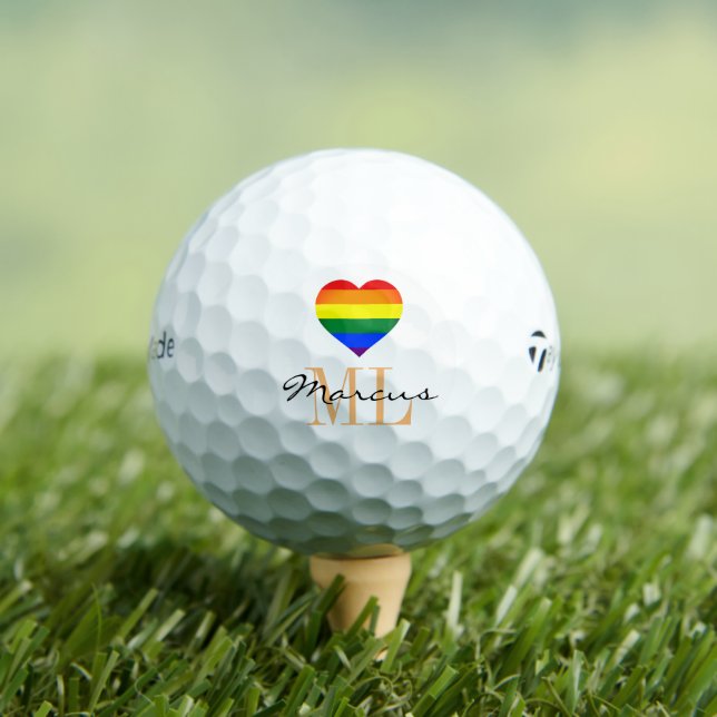 Rainbow Flag, Heart & Pride Golf monogrammed /LGBT Golf Balls (Insitu Tee)