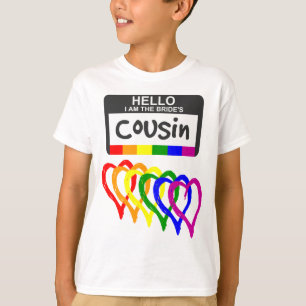 Rainbow Flag Hearts Bride Cousin Name Badge T-Shirt