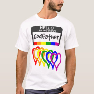 Rainbow Flag Hearts Bride Godfather Name Badge T-Shirt
