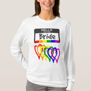 Rainbow Flag Hearts Bride Name Badge Wedding T-Shirt