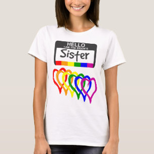 Rainbow Flag Hearts Bride Sister Name Badge T-Shirt