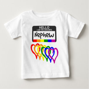 Rainbow Flag Hearts Groom Nephew Name Badge Baby T-Shirt