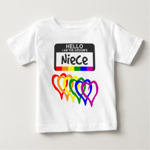 Rainbow Flag Hearts Groom Niece Name Badge Baby T-Shirt
