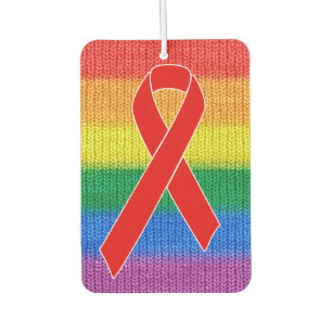 Rainbow Flag knitting & Red Awareness Ribbon Car Air Freshener