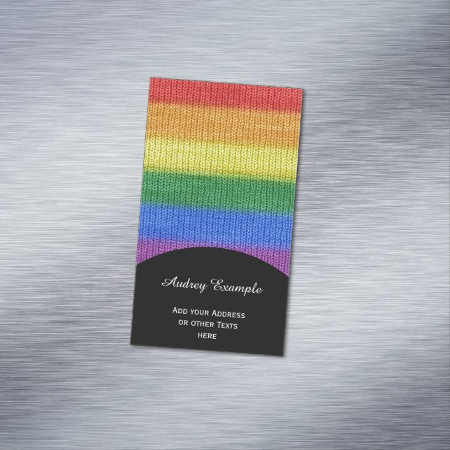 Rainbow Flag knitting Stripes seamless pattern Magnetic Business Card (In Situ)