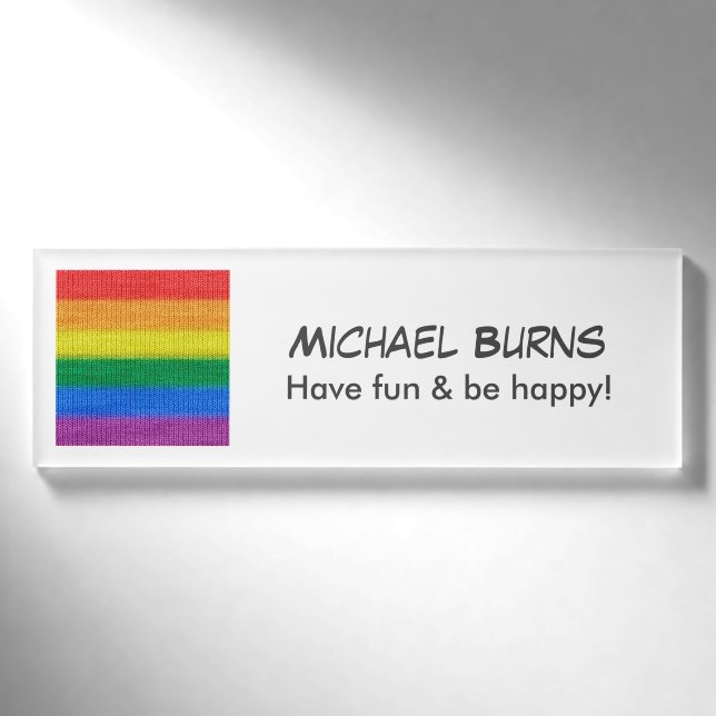 Rainbow Flag knitting Stripes seamless pattern Name Tag (Front)