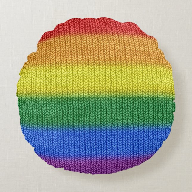 Rainbow Flag knitting Stripes seamless pattern Round Cushion (Front)