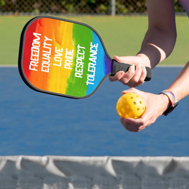 Rainbow Flag LGBTQ Pickleball Paddle – Inclusive  (Insitu)