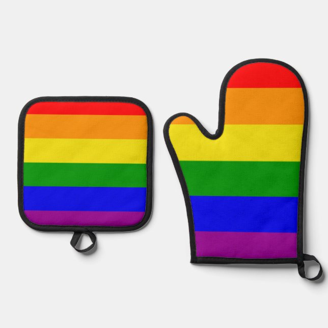 Rainbow flag LGBTQ Pride Oven Mitt and Pot Holders Oven Mitt & Pot Holder Set (Front)