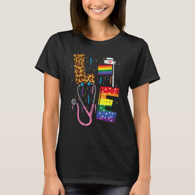 Rainbow Flag Love Nurse Rn Scrub Top Lgbt Pride Mo (Front)