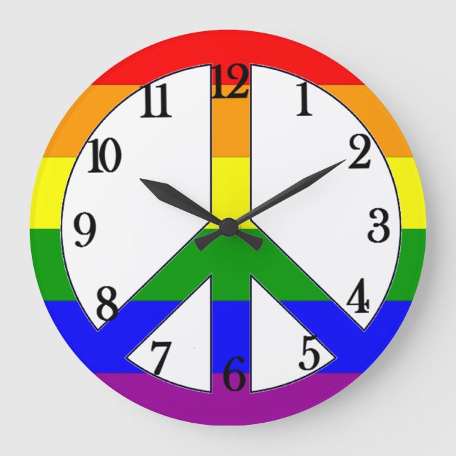 Rainbow Flag Peace sign Large Clock (Front)