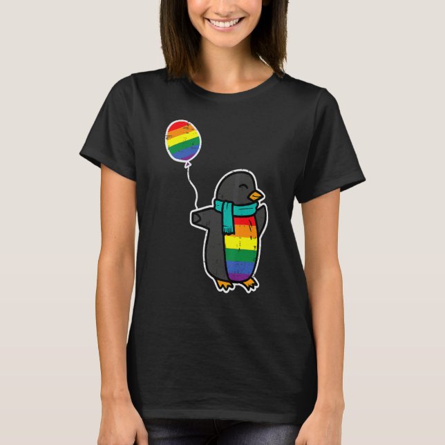 Rainbow Flag Penguin Cute Gay Pride Ally LGBTQ Mon T-Shirt (Front)