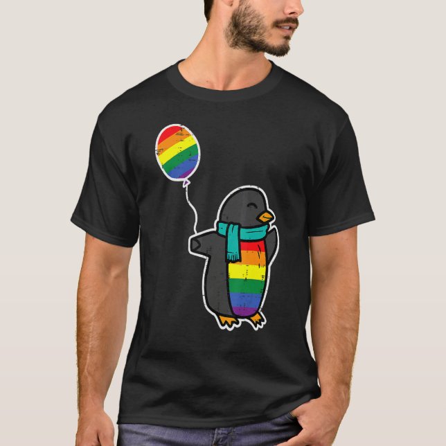 Rainbow Flag Penguin Cute Gay Pride Ally LGBTQ Mon T-Shirt (Front)