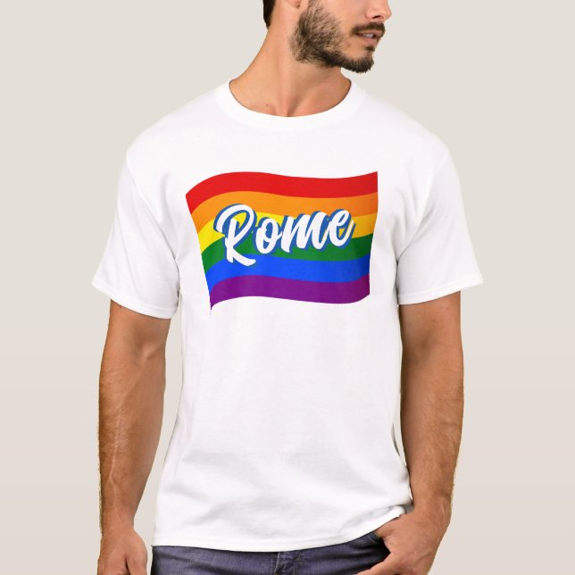 Rainbow Flag Rome Italy Gay Pride LGBT LGBTQ T-Shirt (Front)