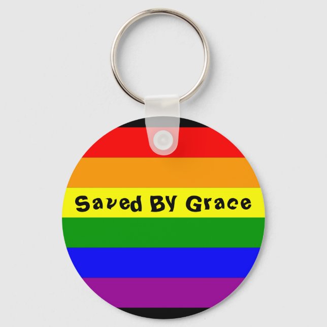 rainbow flag, Saved By Grace Key Ring (Front)