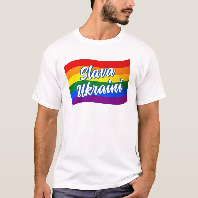 Rainbow Flag Slava Ukraini Gay Pride LGBT LGBTQ T-Shirt (Front)