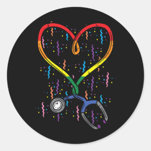 Rainbow Flag Stethoscope Heart Nurse Rn Scrub Gay Classic Round Sticker