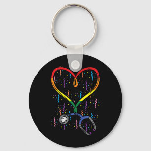 Rainbow Flag Stethoscope Heart Nurse Rn Scrub Gay  Key Ring