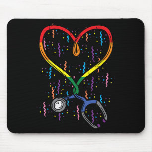 Rainbow Flag Stethoscope Heart Nurse Rn Scrub Gay Mouse Pad
