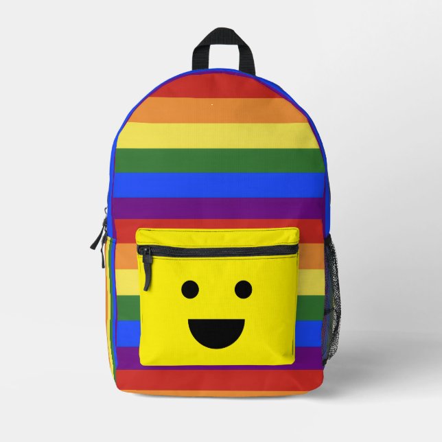 rainbow flag stripe with smiley face backpack (Front)