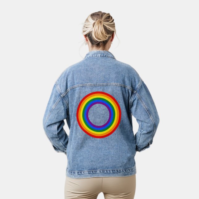 RAINBOW FLAG - STRIPES - LGBT colours Rings Denim Jacket (Model)