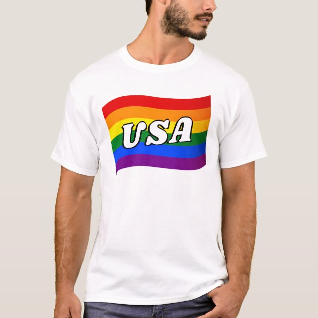 Rainbow Flag USA American Gay Pride LGBT LGBTQ T-Shirt (Front)