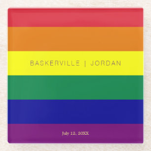 Rainbow Flag Wedding Glass Coaster