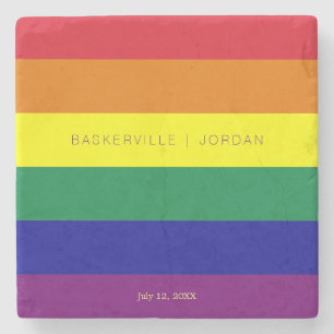 Rainbow Flag Wedding Stone Coaster