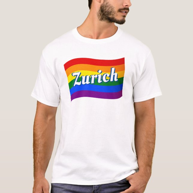Rainbow Flag Zurich Switzerland Gay Pride LGBTQ T-Shirt (Front)
